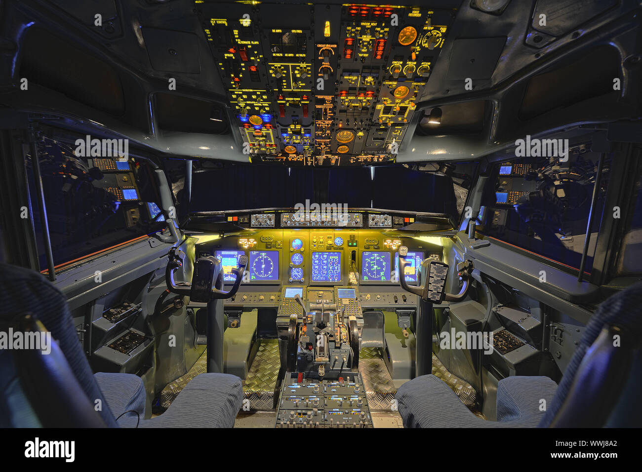 Cockpit of the 737, PS4.5 flight simulator with the defined Areas