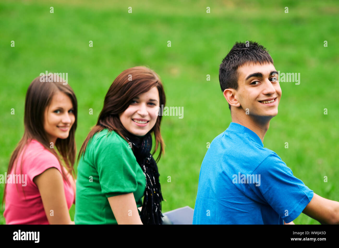 Highschool students learning together outdoor Stock Photo Alamy
