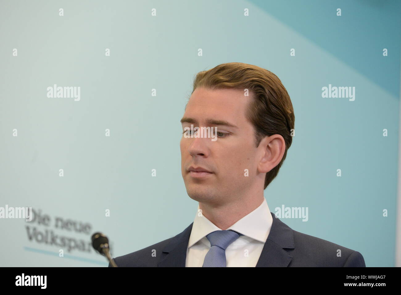 Vienna, Austria. 16th September, 2019. PRESS CONFERENCE on Presentation '100 projects for Austria' Part 2: Justice with federal party chairman Sebastian Kurz (List Sebastian Kurz, New People's Party) on 16 September 2019. Credit: Franz Perc/Alamy Live News Stock Photo