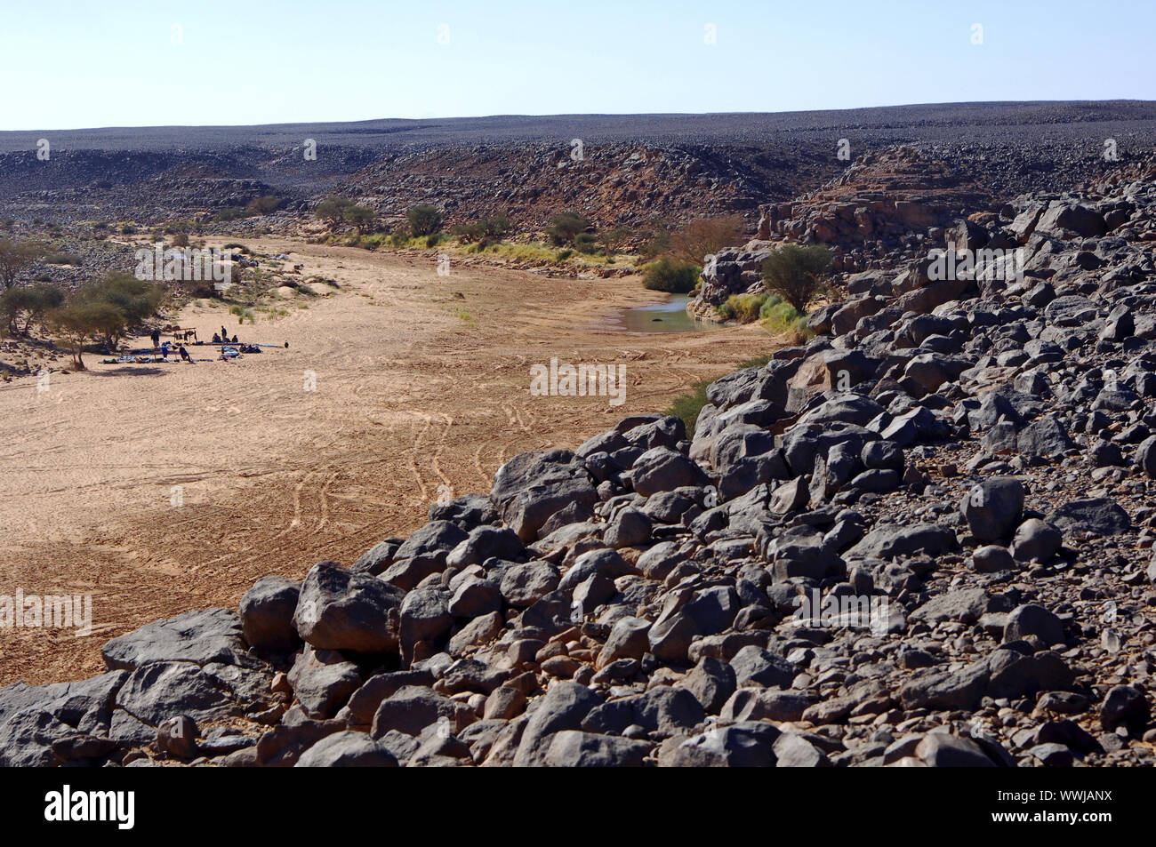 Dry riverbed in Wadi Mathendous, Libya Stock Photo