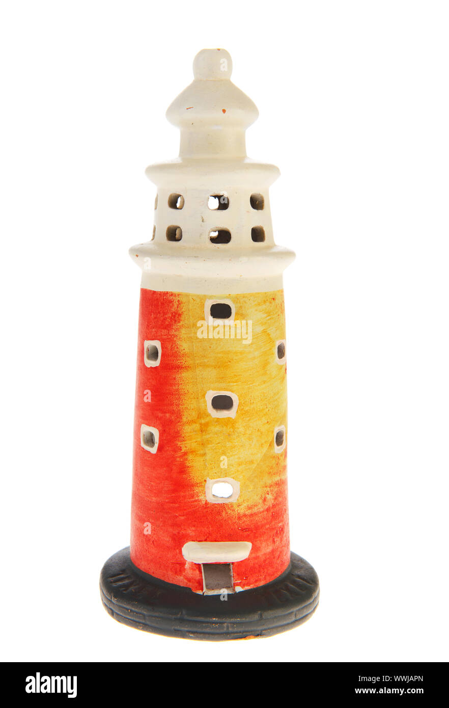 Miniature lighthouse in red isolated over white background Stock Photo ...