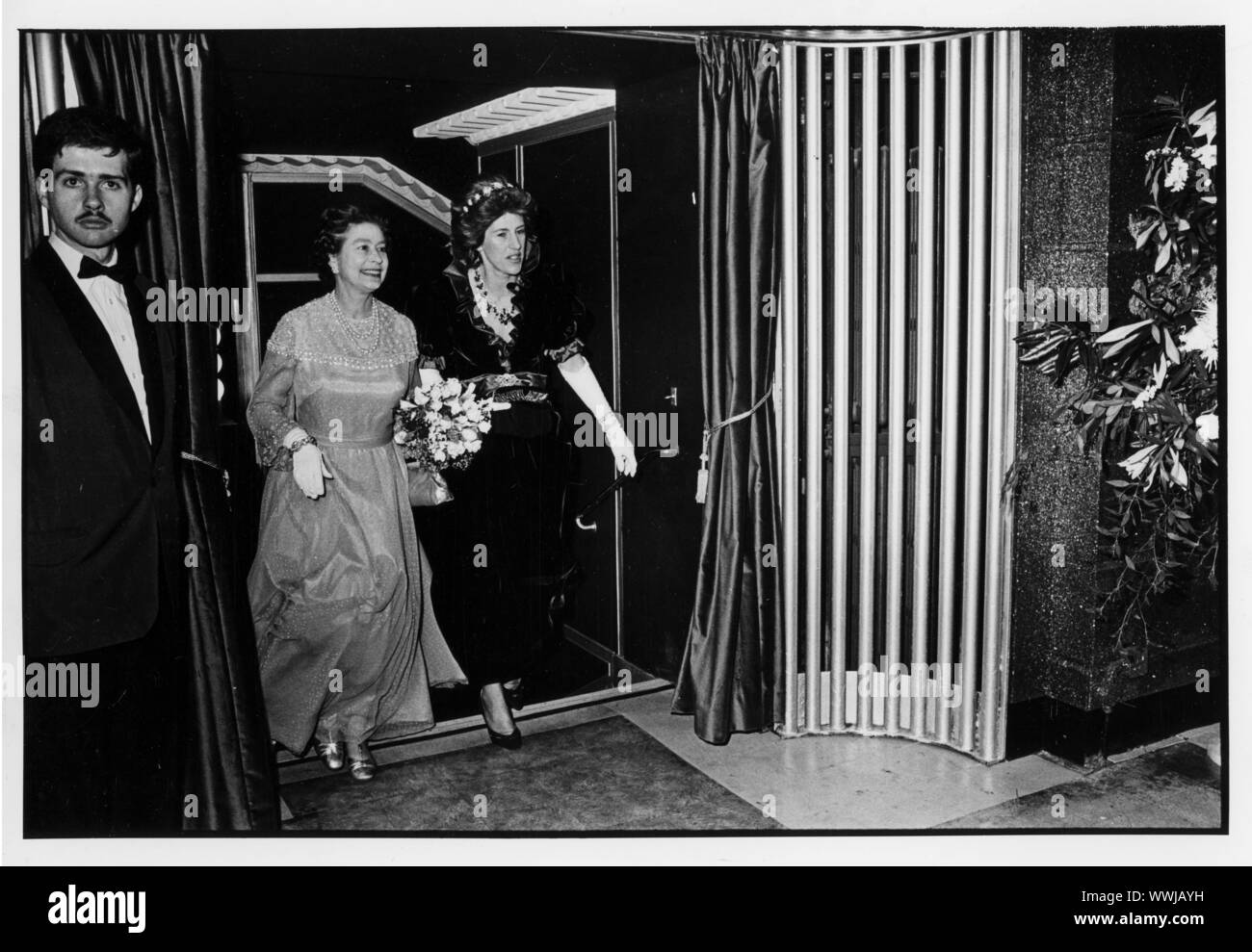 Queen Elizabeth ll attending premier of Andrew Lloyd Weber's Musical Starlight Express 22 March 1984 Stock Photo
