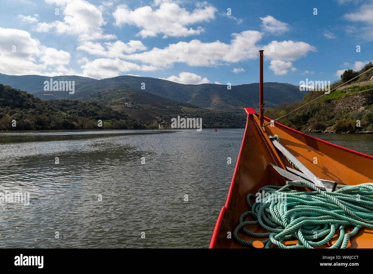 Scenic view of the Douro River and the Douro Valley from a rabelo boat ...