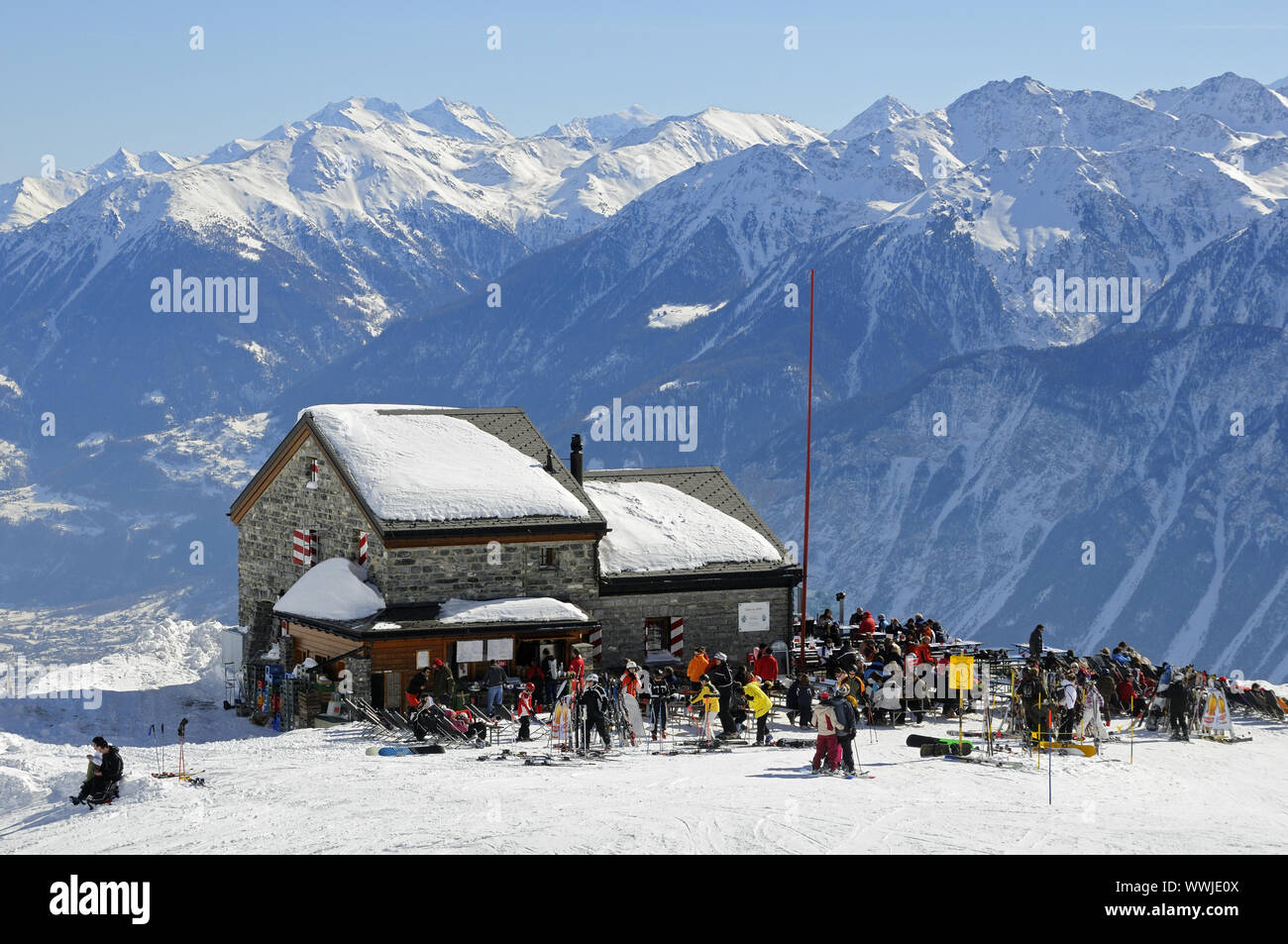 Les Violettes refuge of the Swiss Alpine Club in the Valais mountains Stock Photo