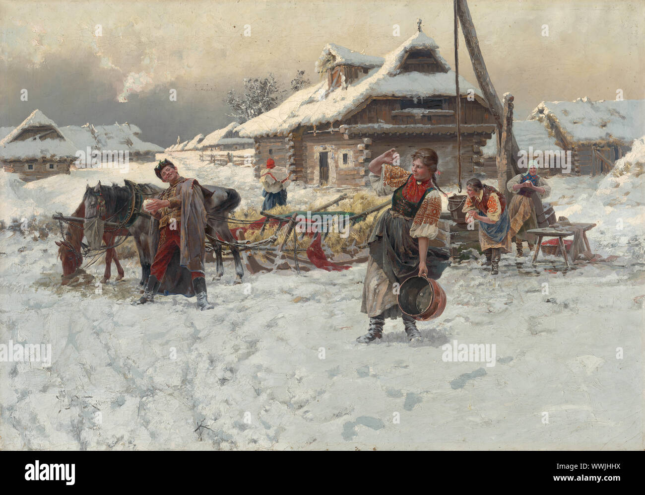 Throwing snowballs, 1892. Found in the Collection of Slovak National Gallery, Bratislava. Stock Photo