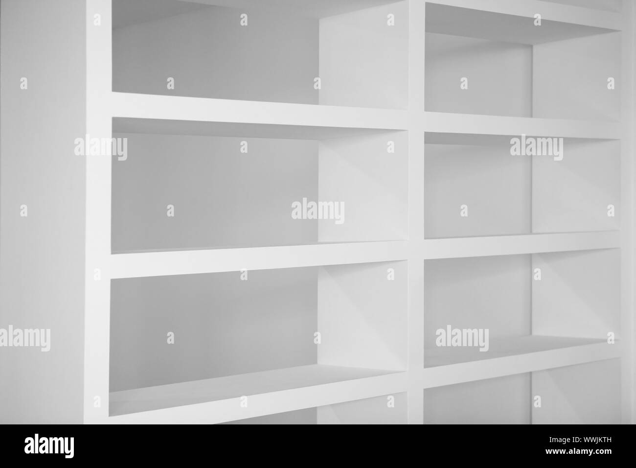 bookshelf in white empty blank shelfs interior house Stock Photo - Alamy