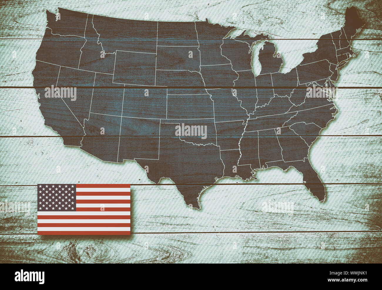 United States Map and flag of United - United States Map And Flag Of United States Wooden Background WWJNK1