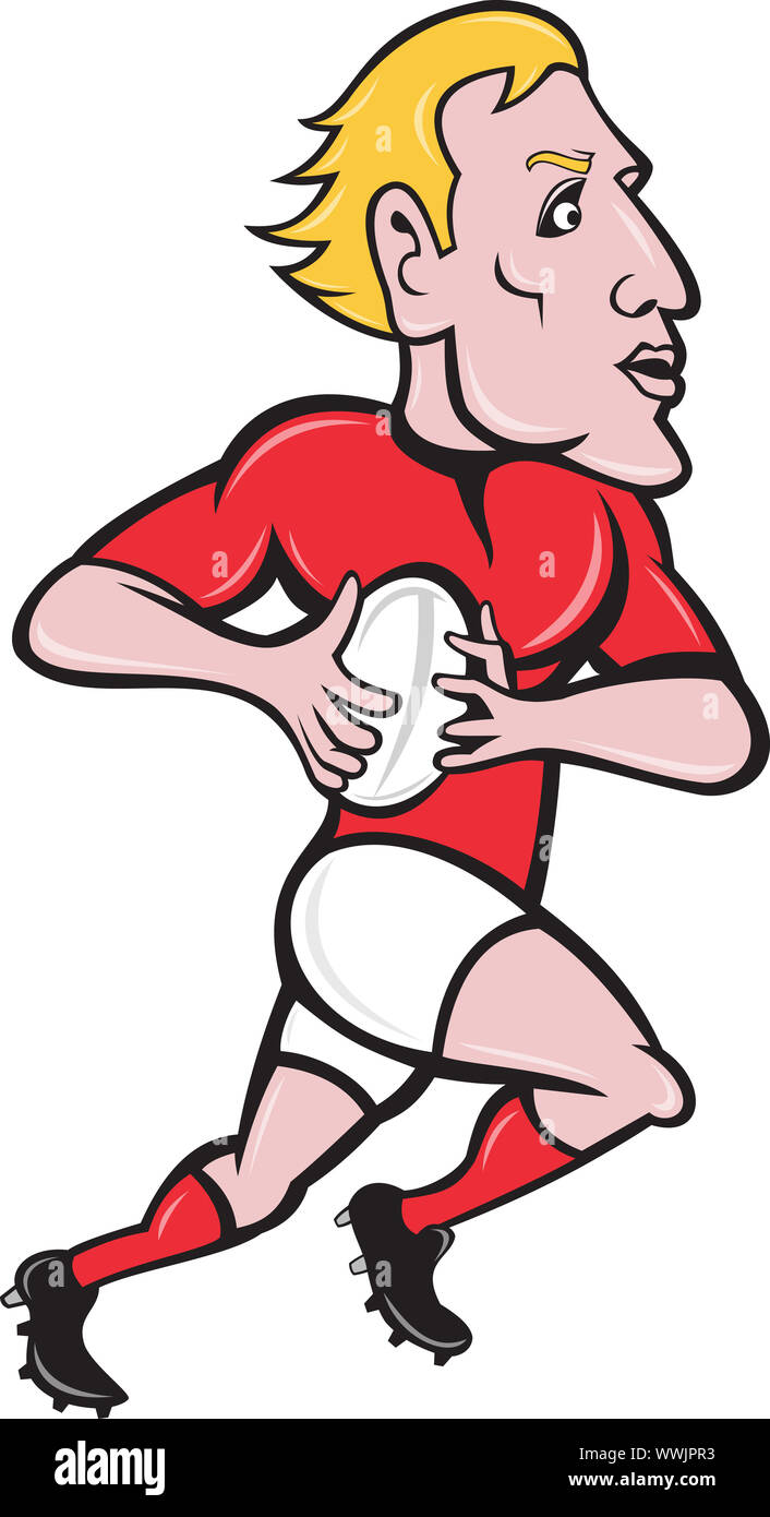 Vector Illustration Of Young Rugby Athlete Holding Rugby Ball With Speed Run  Isolated On White Background Kids Coloring Page Drawing Art First Word  Flash Card Color Cartoon Character Clipart Stock Illustration 