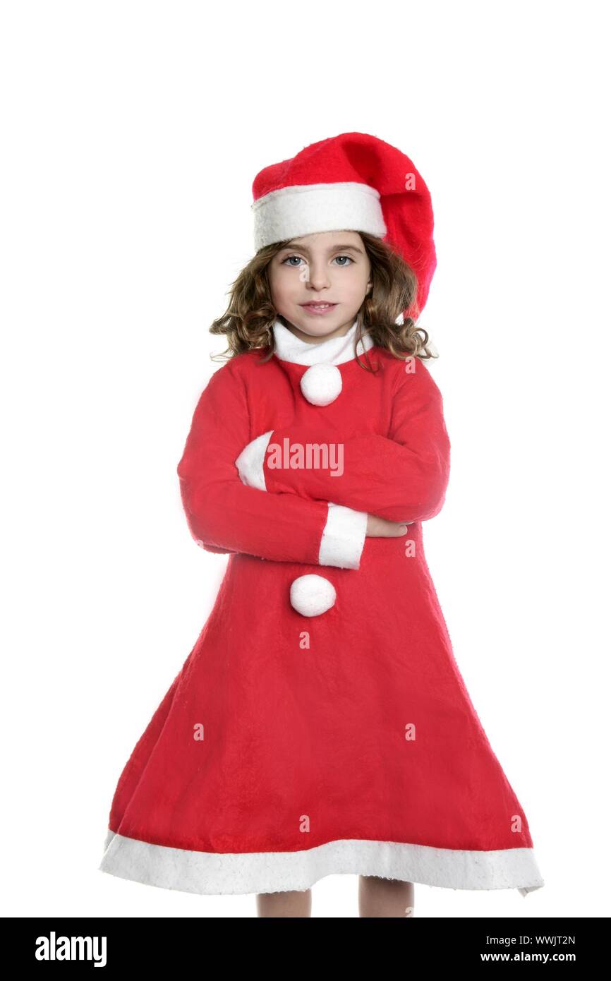 little girl Santa costume posing white background Stock Photo