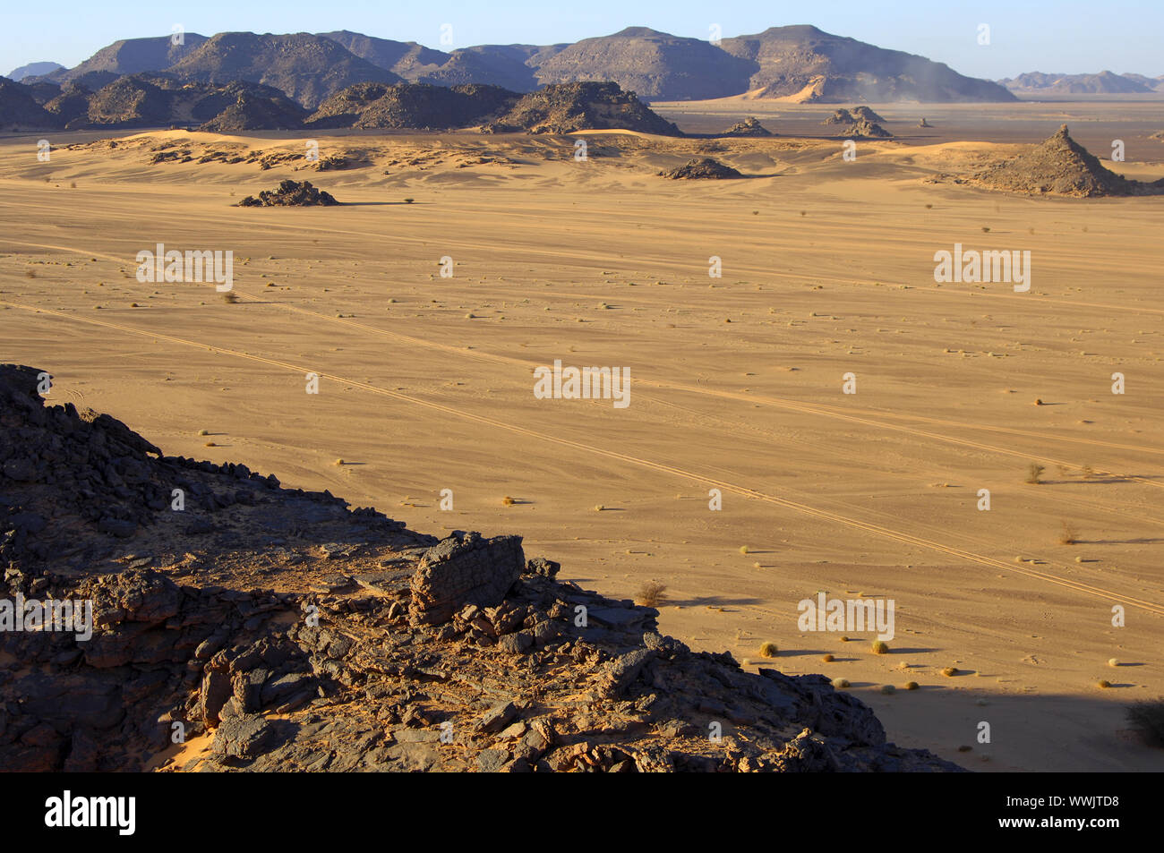 Desertscape in the Acacus Mountains, Sahara desert Stock Photo