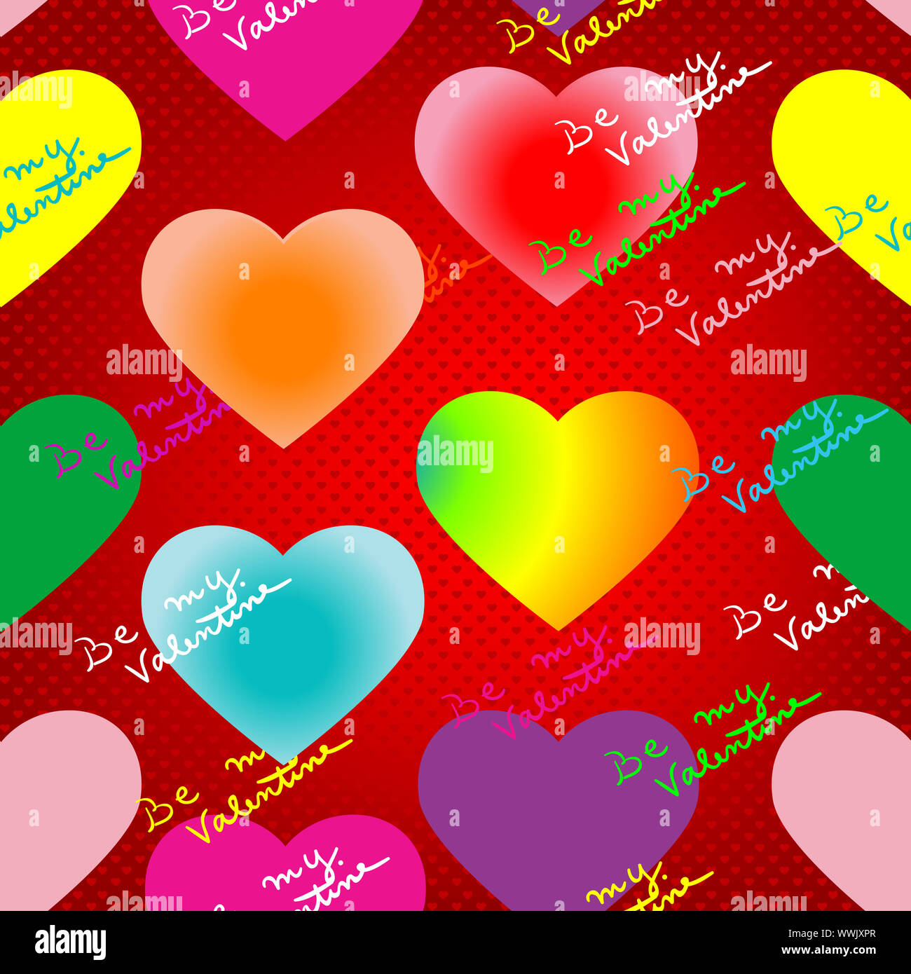 valentine's day pattern with neon glow hearts, lightened text and pop ...