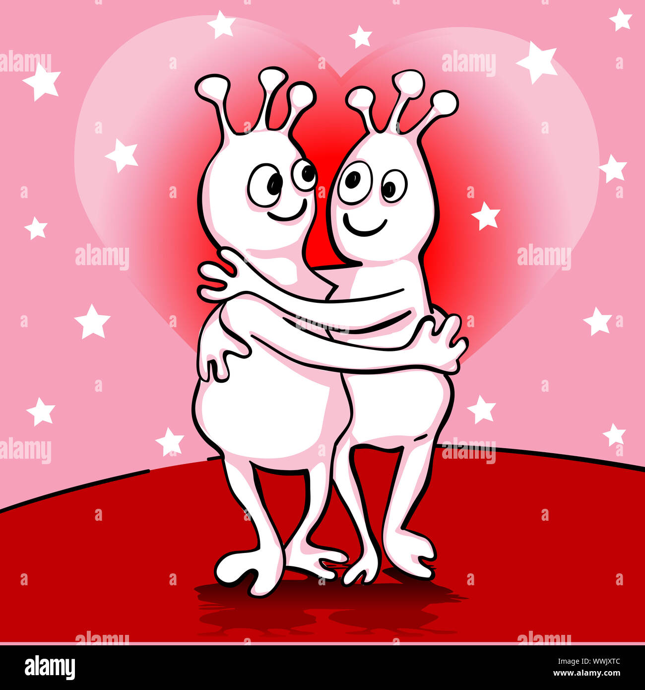 valentine's day and wedding card with aliens in love and magic heart ...