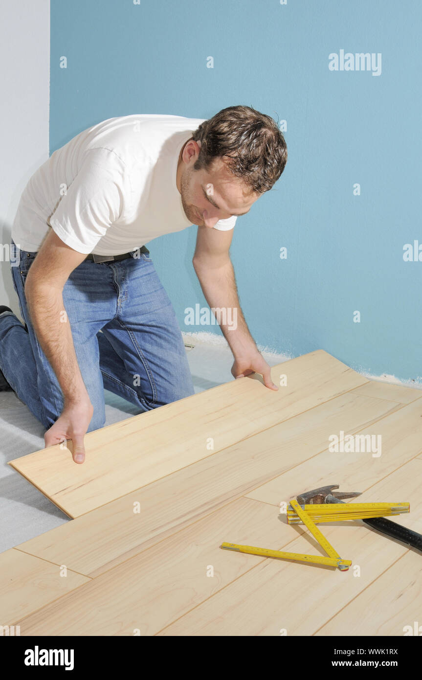 Laying laminate flooring Stock Photo Alamy
