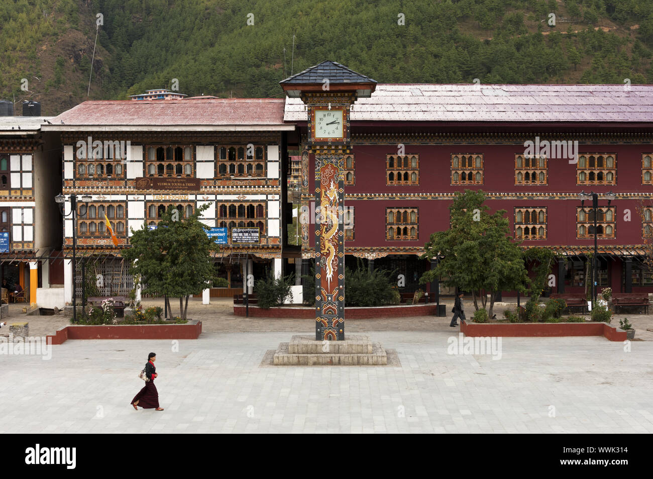 central square with clock tower, Thimphu, Bhutan Stock Photo