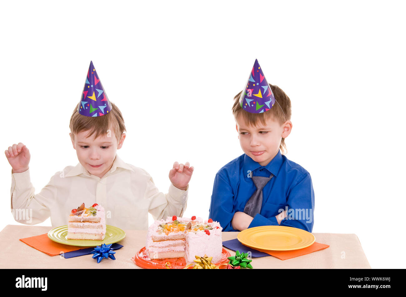 two boys with cake Stock Photo