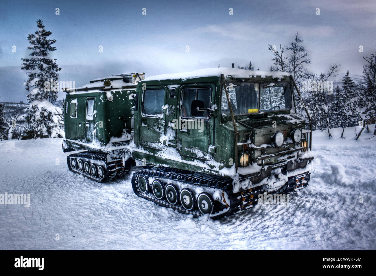 Bandvagn 206, tracked vehicle, snow chains, ice Stock Photo