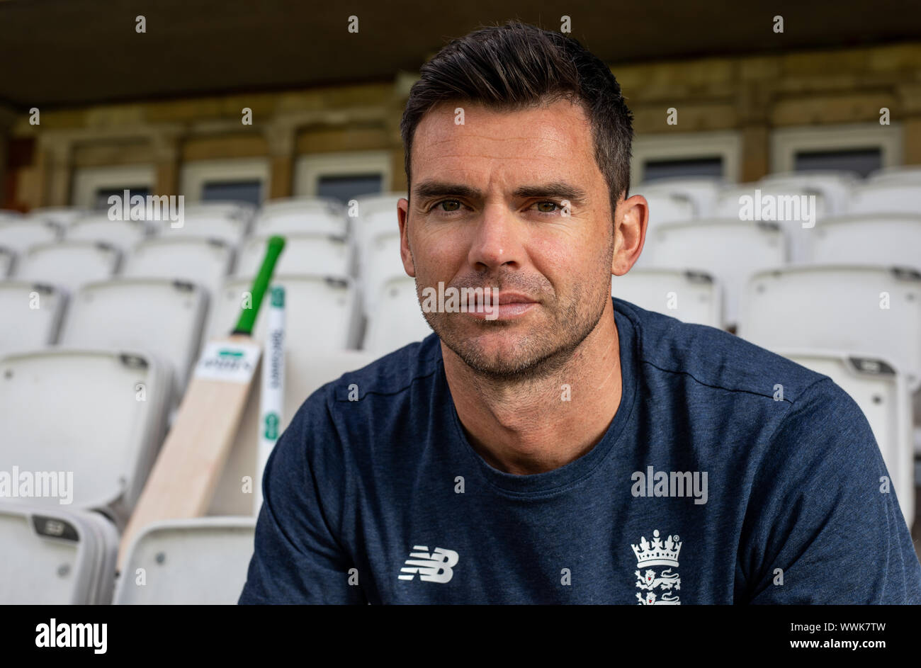England cricket player James Anderson poses ahead of the Fifth Specsavers Ashes Test at The Oval, London Stock Photo