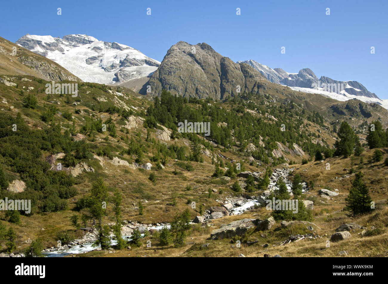 Mountain landscape with Lauterbrunner Breithorn Stock Photo