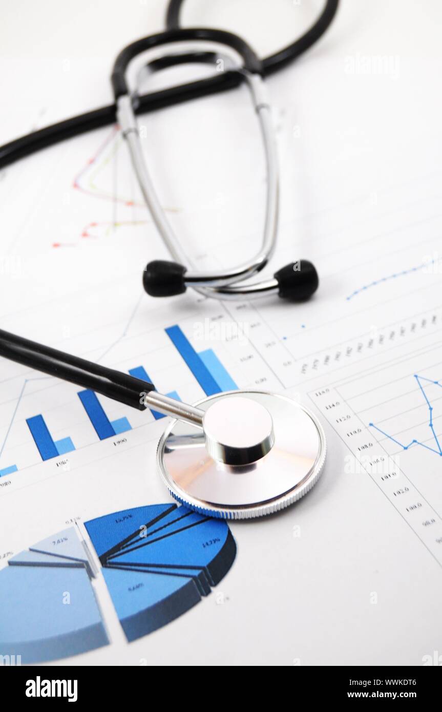 health and medical concept with stethoscope on diagram Stock Photo Alamy