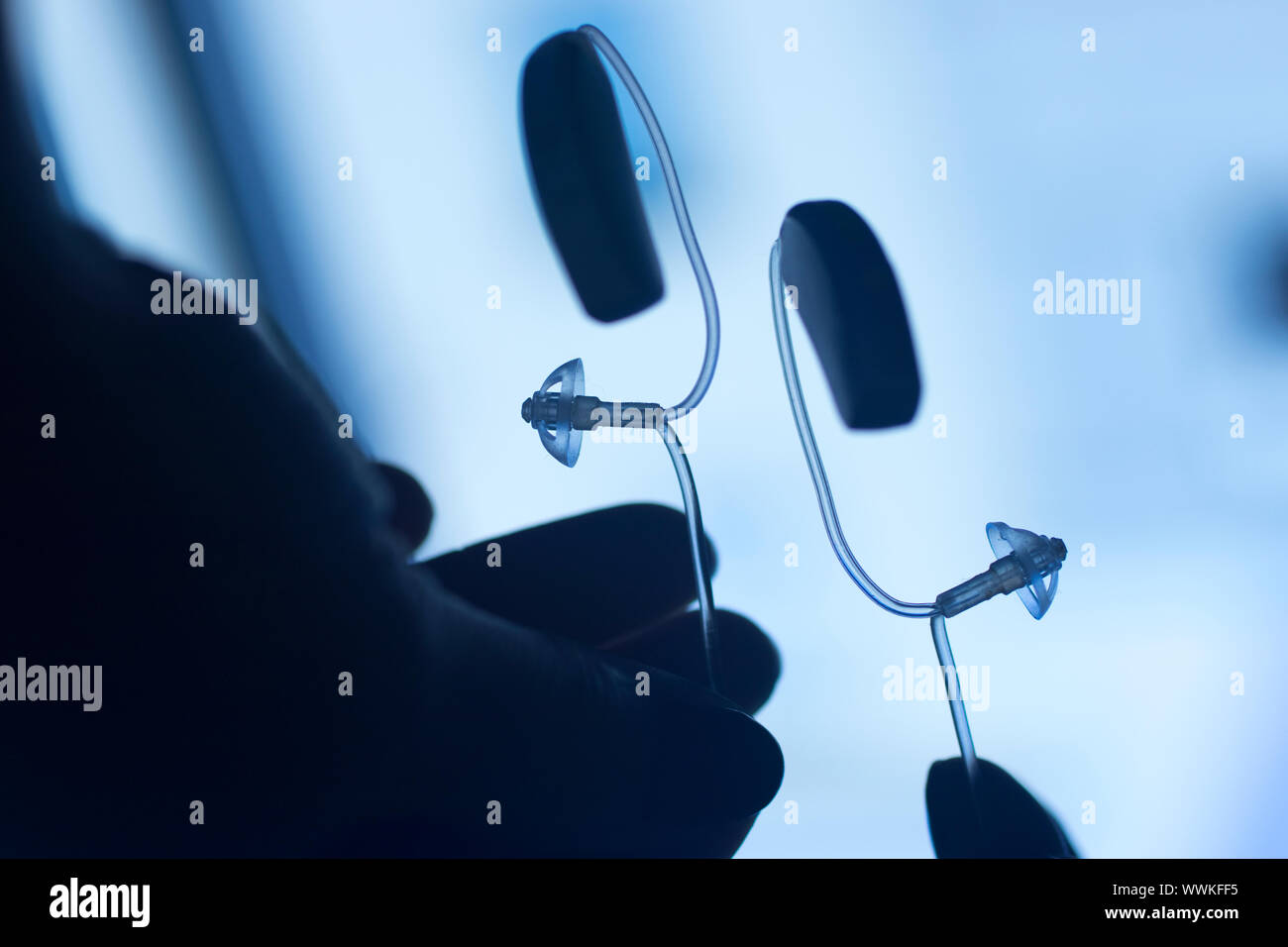 Digital modern technology for deaf people micro hearing aid Stock Photo