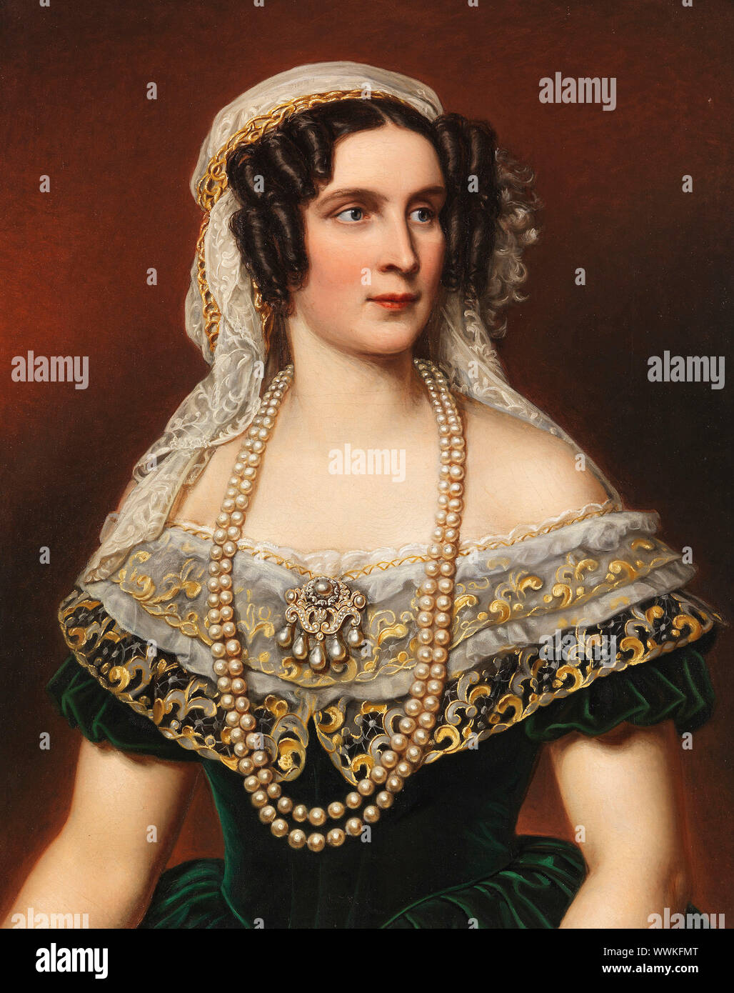 Portrait of Queen Therese of Bavaria (1792-1854), 1855. Private Collection. Stock Photo