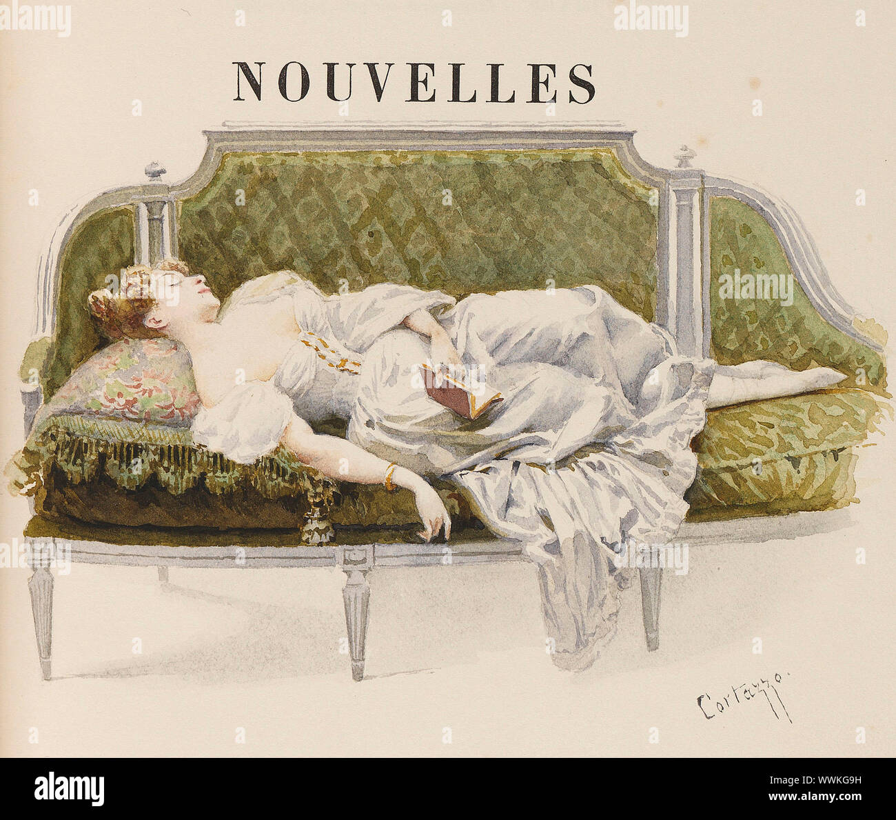 Half-title for Nouvelles by Alfred de Musset , 1887. Private Collection. Stock Photo