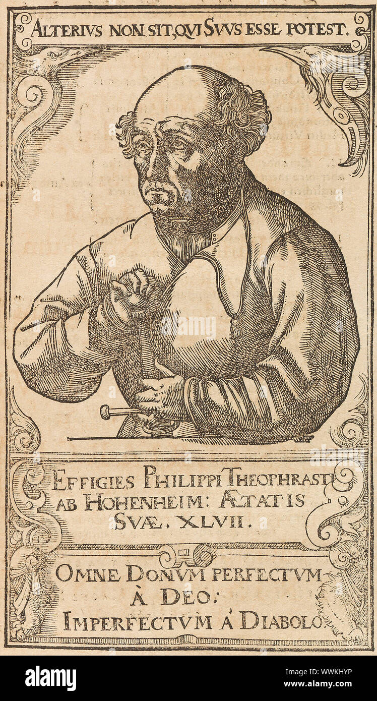 Philippus Theophrastus Aureolus Bombastus von Hohenheim (Paracelsus), 1589. Private Collection. Stock Photo