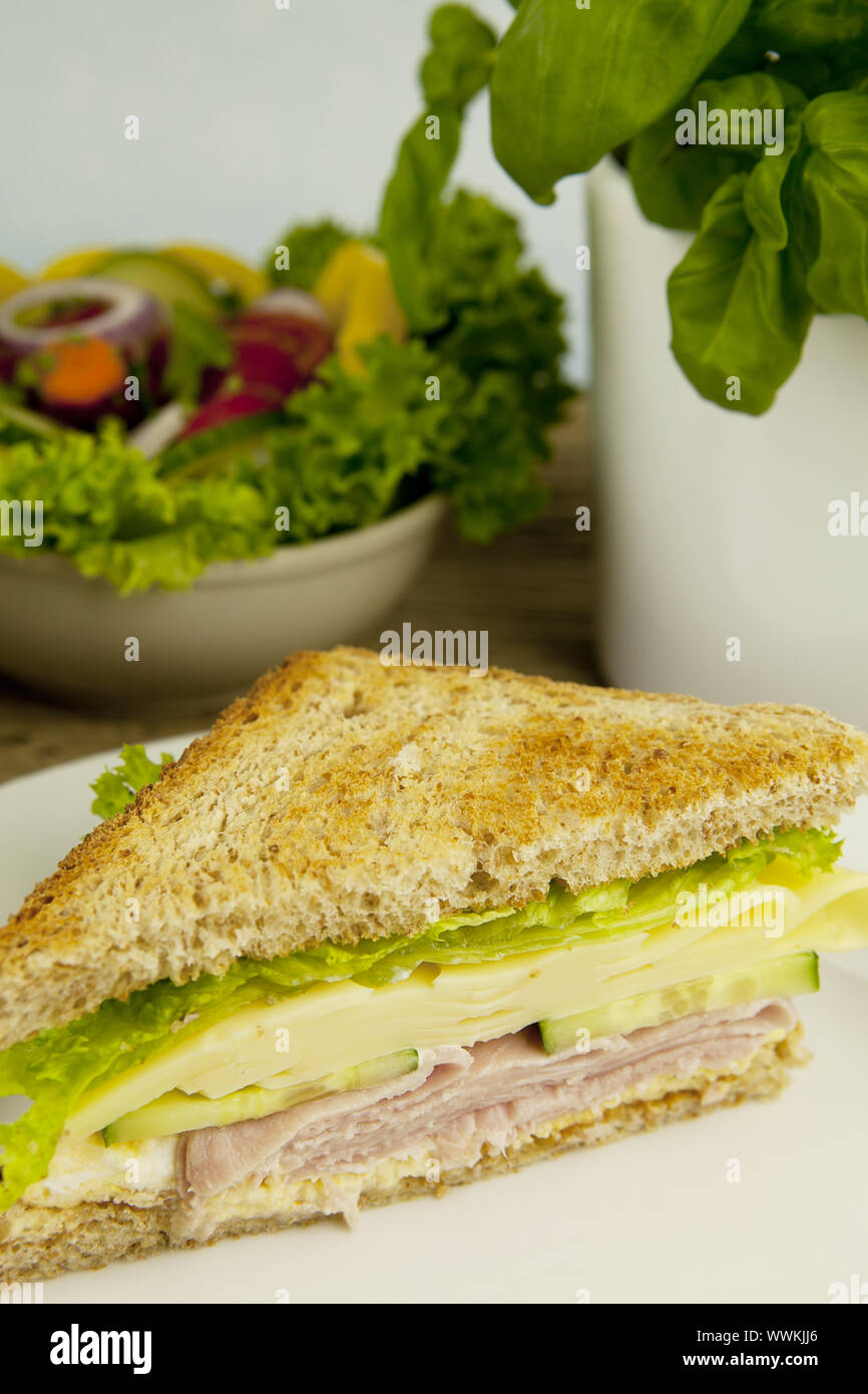 fresh delicious club Sandwisch with ham and cheese on one table Stock Photo  - Alamy