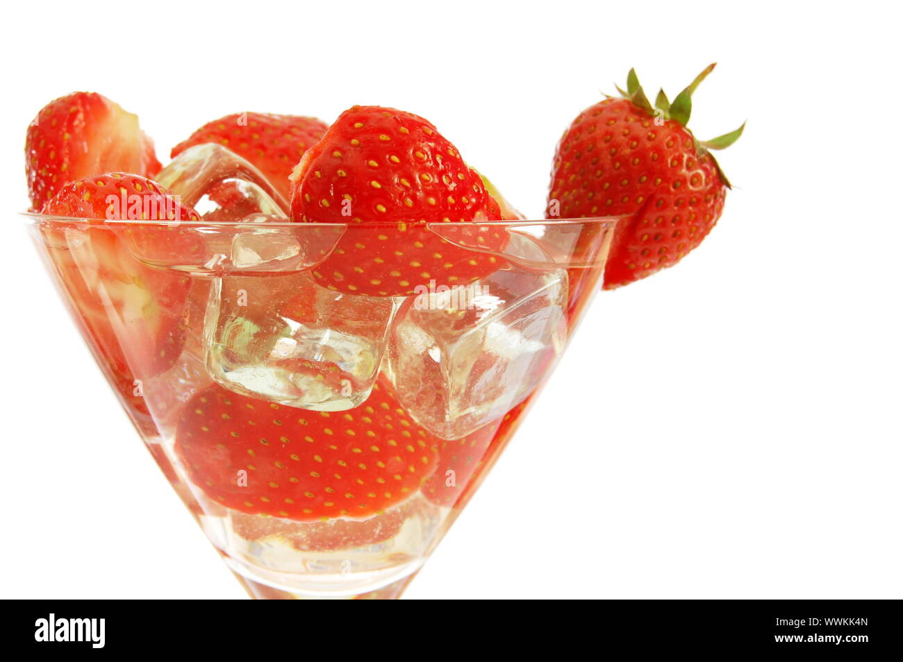 strawberry cocktail with ice cubes isolated on white Stock Photo