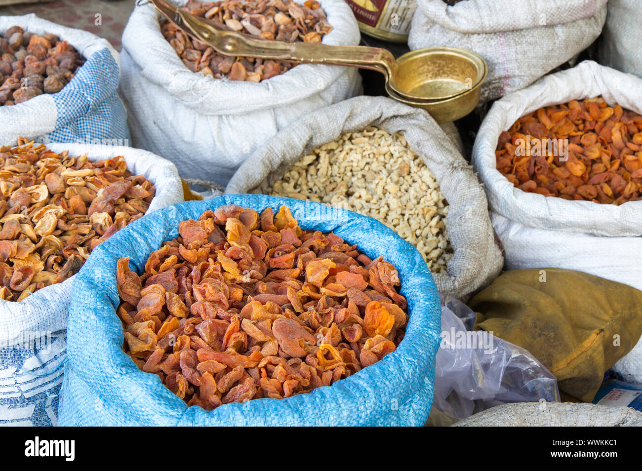 Dried apricots on a market in India Stock Photo - Alamy