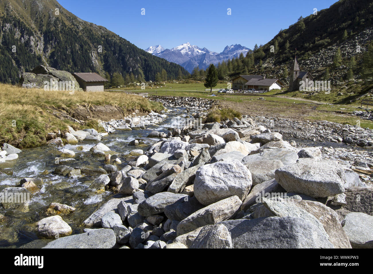 Mountain stream in the South Tyrolean Alps Stock Photo