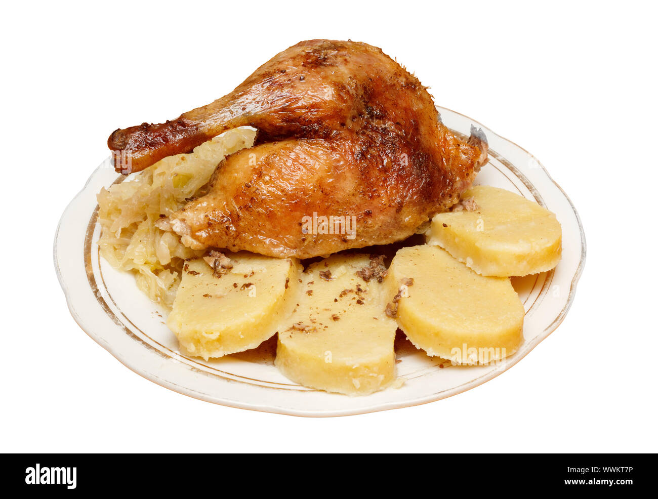 Traditional czech roasted duck with cabbage and dumplings Stock Photo