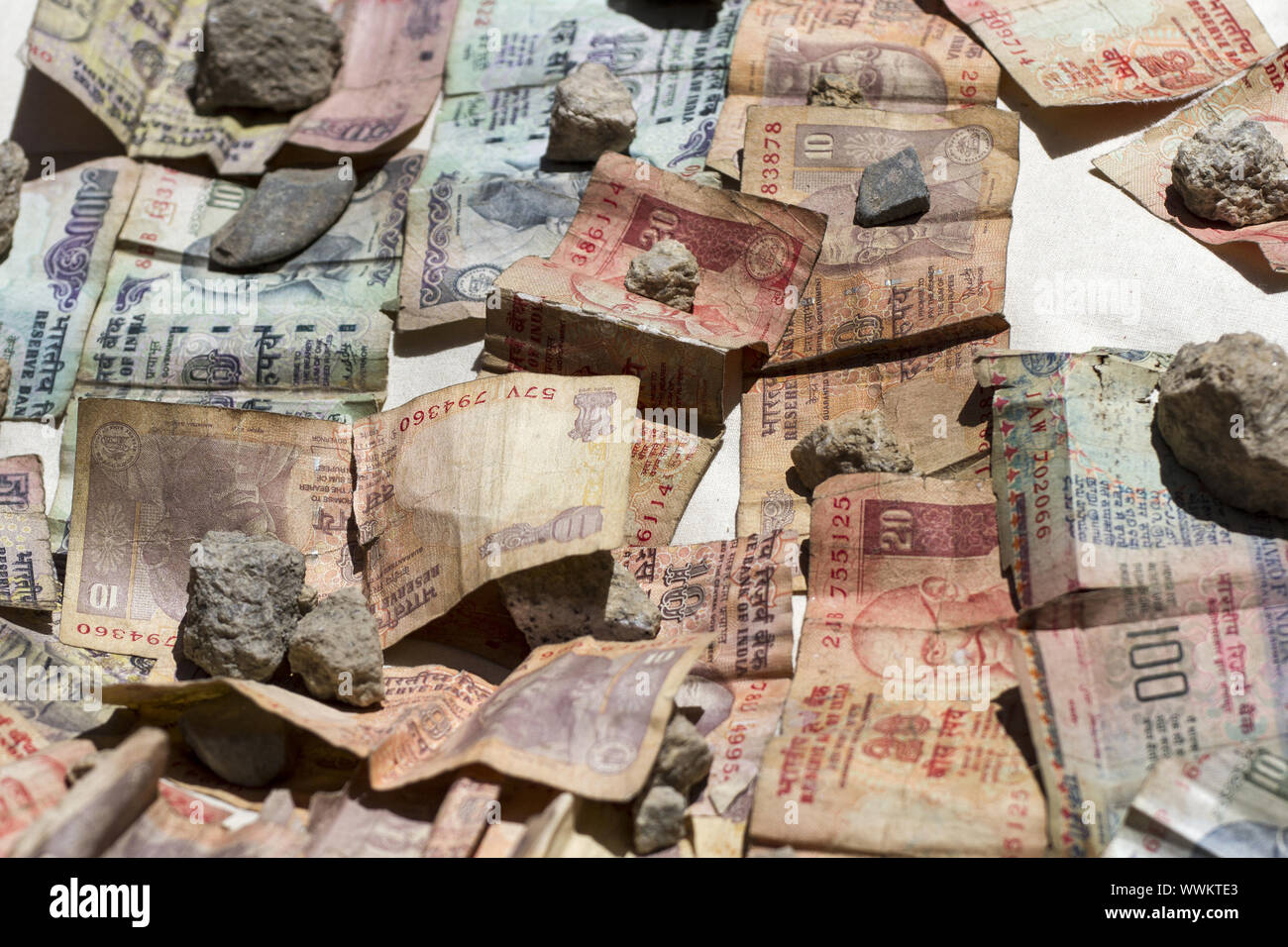 Indian banknotes in the sun Stock Photo