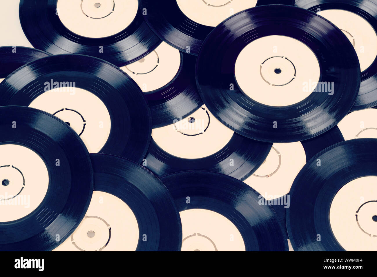 black vinyl records vintage toned Stock Photo Alamy