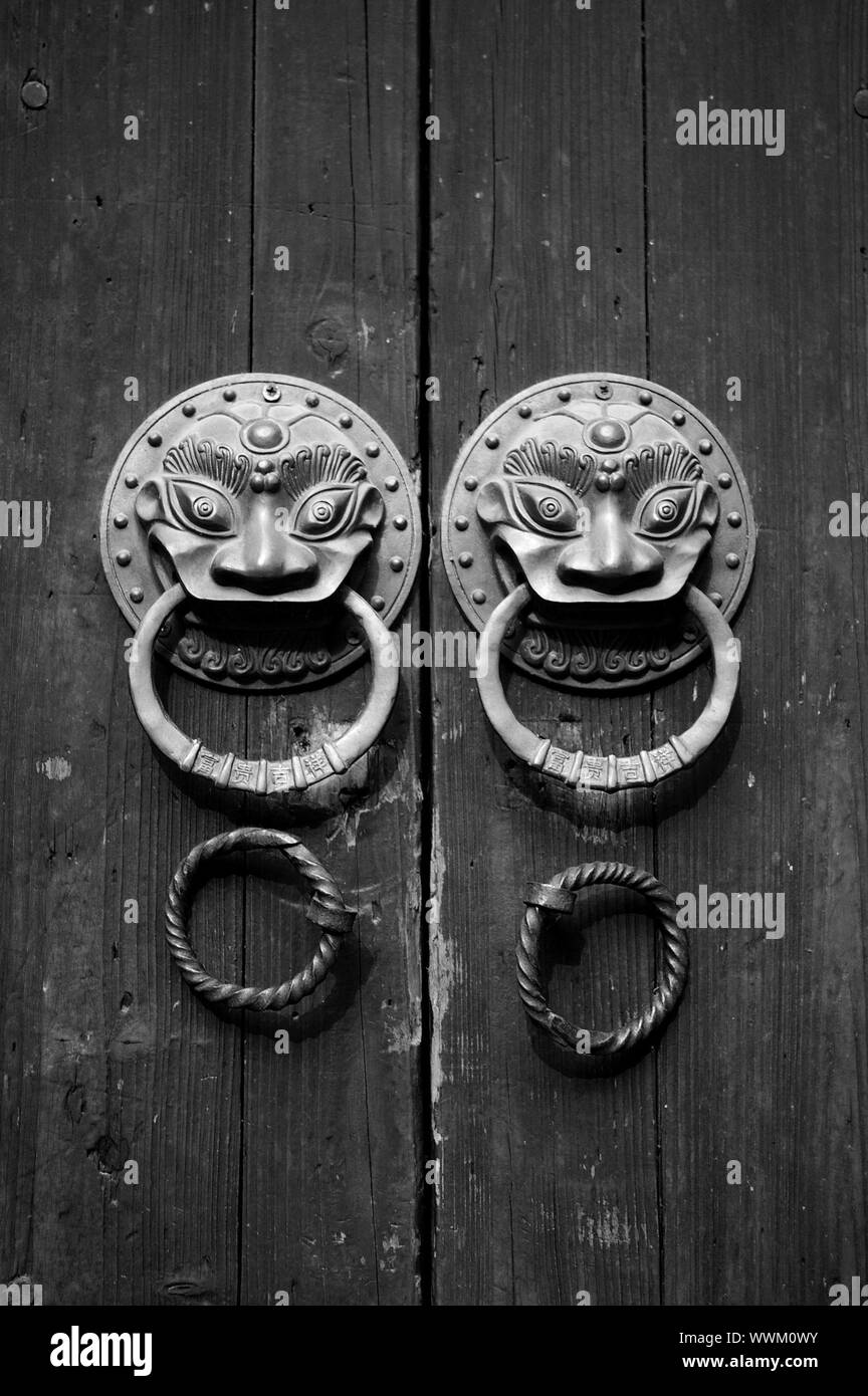 Chinese door in black and white tone Stock Photo