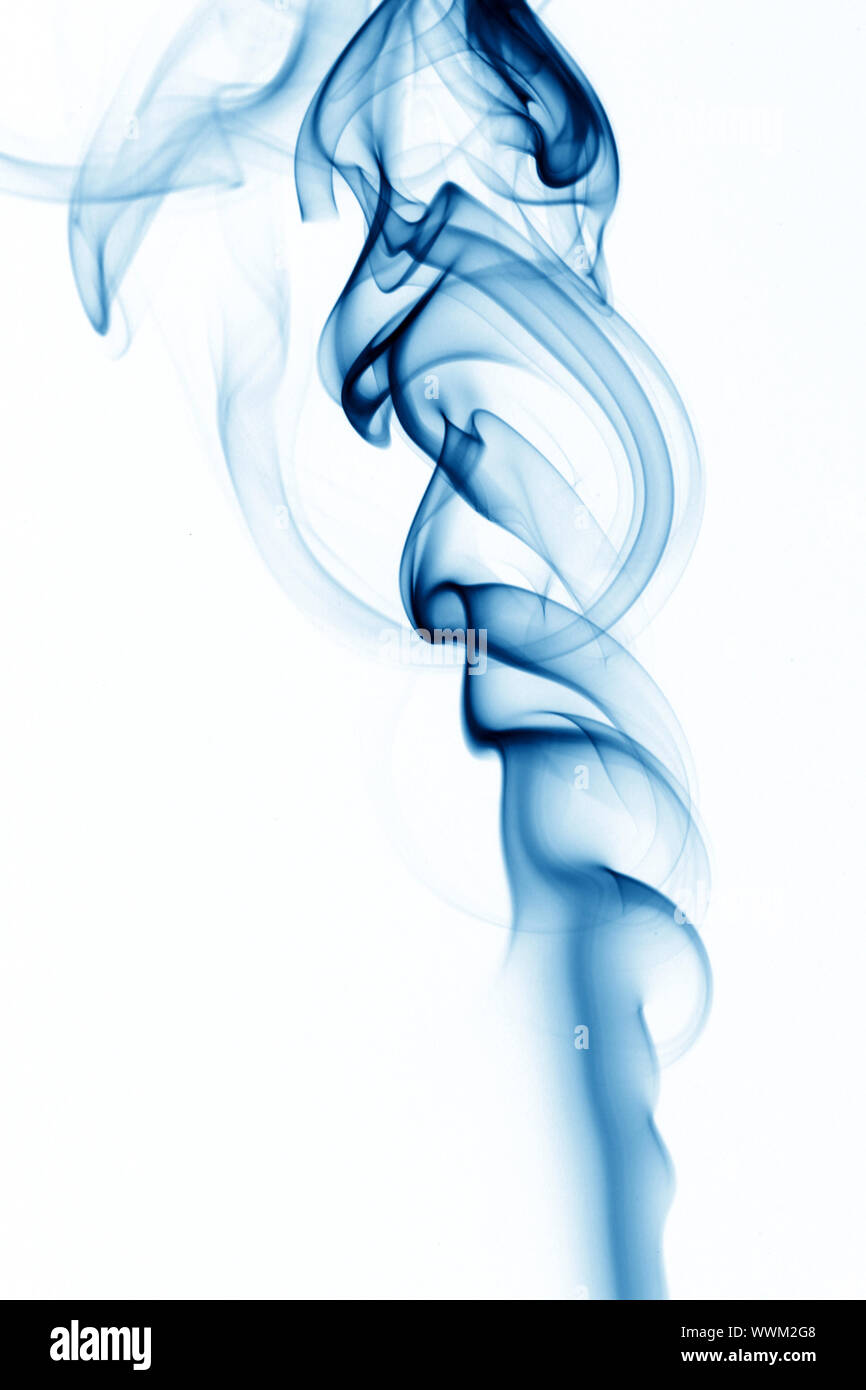 blue smoke on white background Stock Photo - Alamy