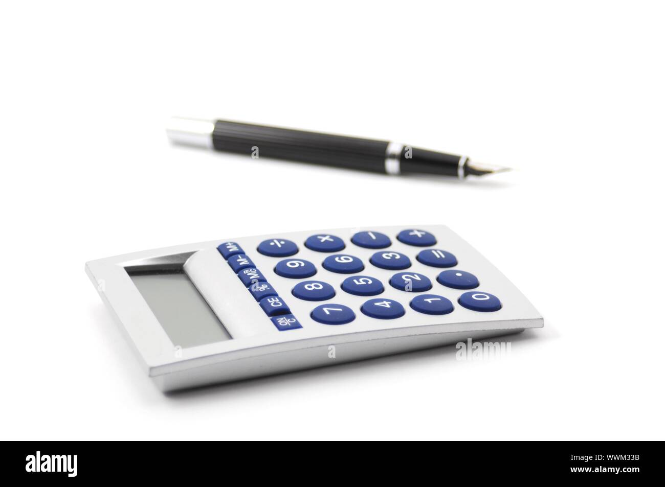 calculator and pen isolated on white background Stock Photo - Alamy