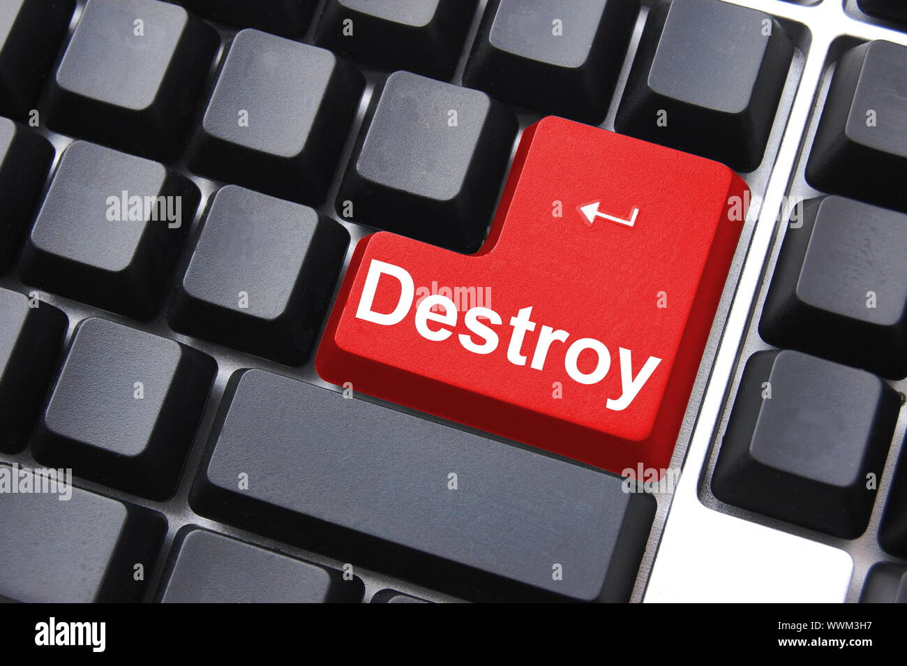 dangerous destroy button on black computer keyboard Stock Photo