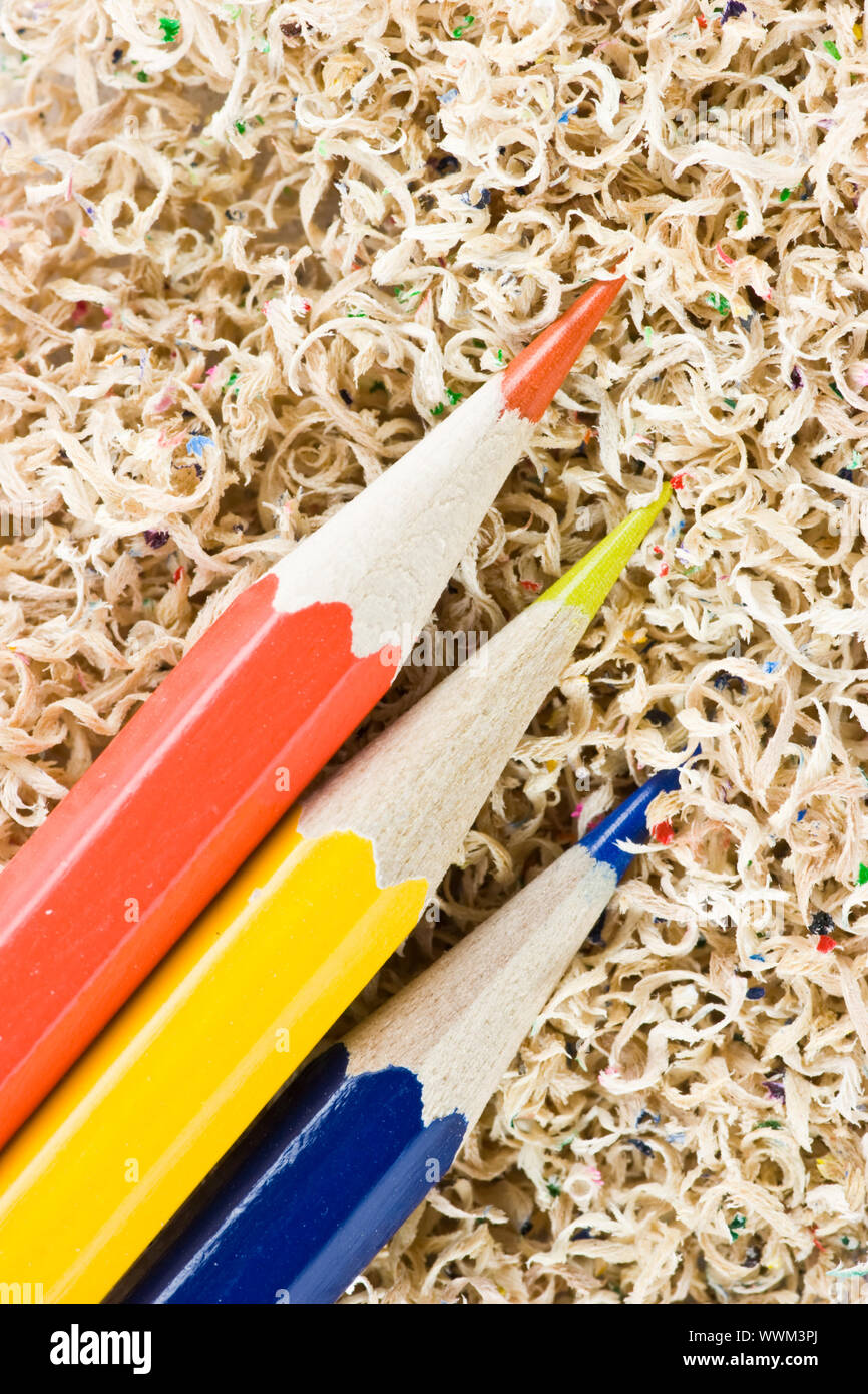 Wooden colored pencils in a shaving Stock Photo Alamy