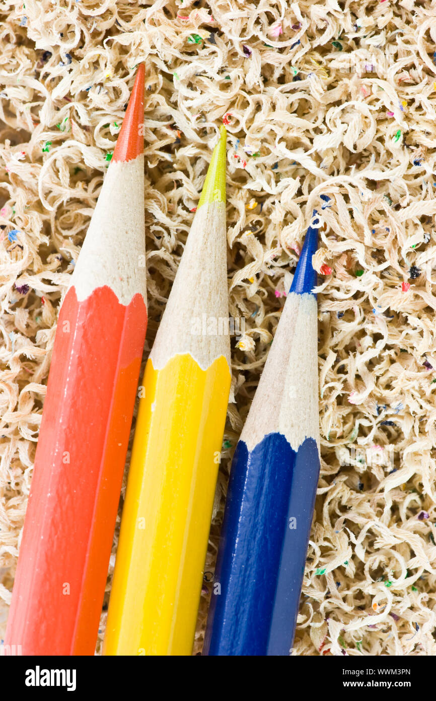 Wooden colored pencils in a shaving Stock Photo Alamy