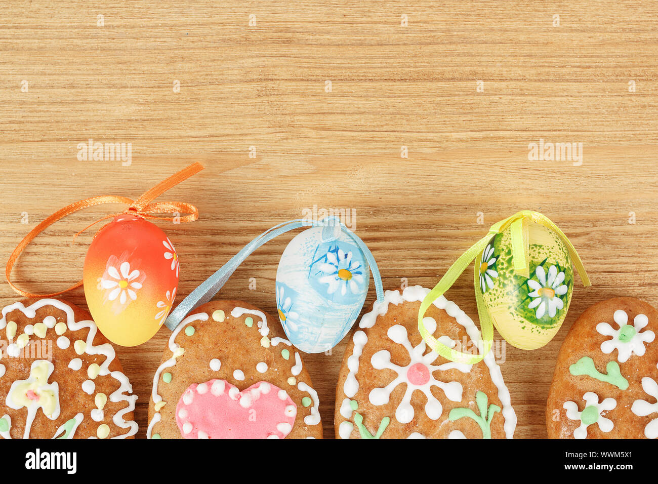 Easter gingerbreads and painted egg Stock Photo