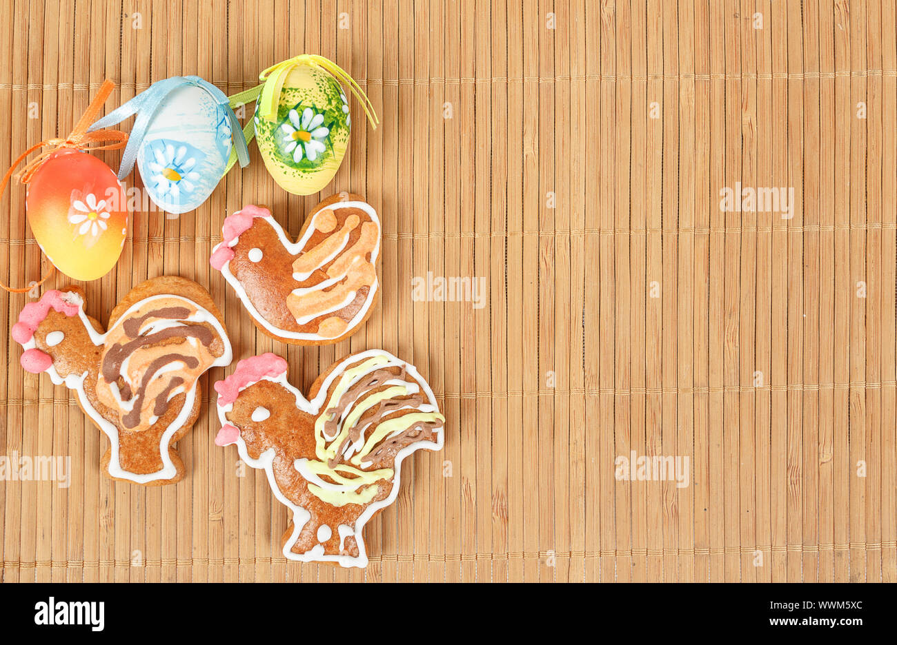 Easter gingerbreads and painted egg Stock Photo