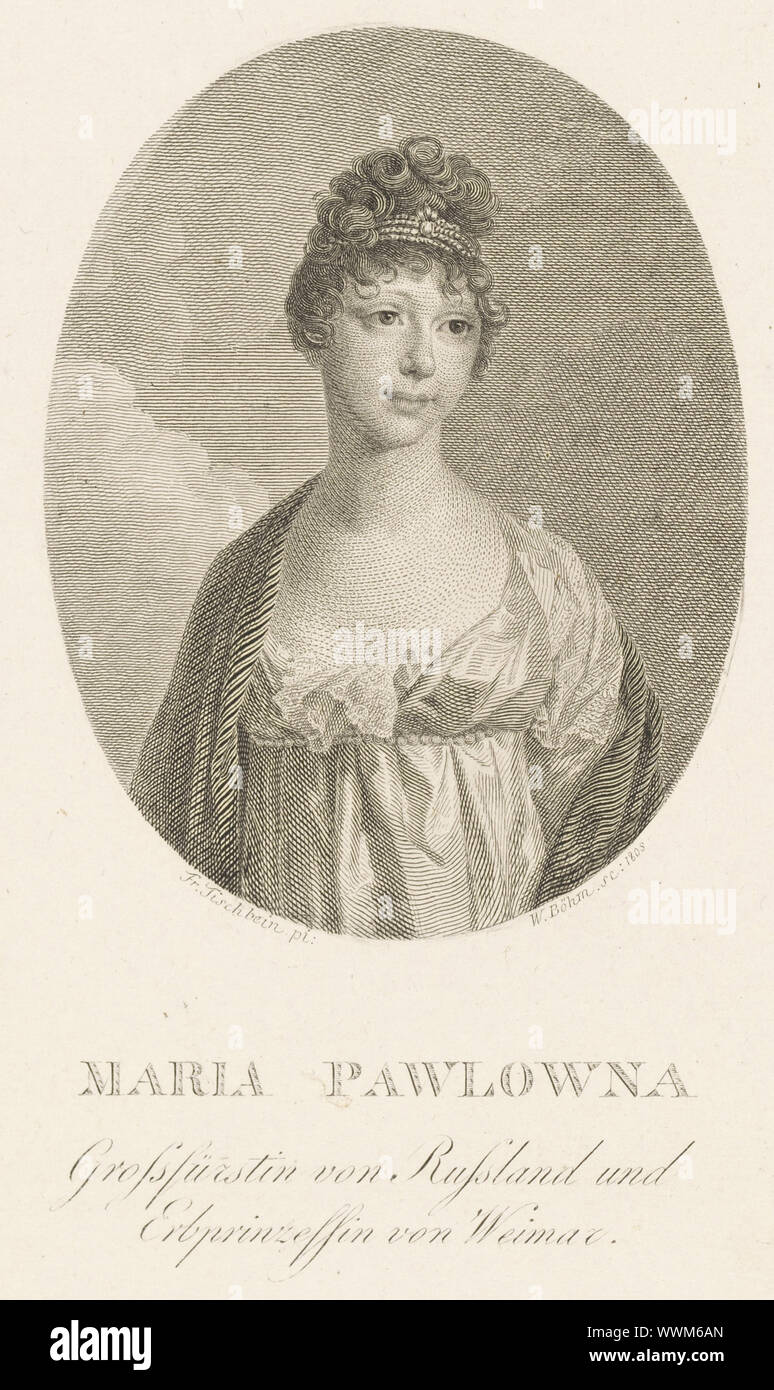 Grand Duchess Maria Pavlovna of Russia (1786-1859), Grand Duchess of Saxe-Weimar-Eisenach, 1808. Private Collection. Stock Photo