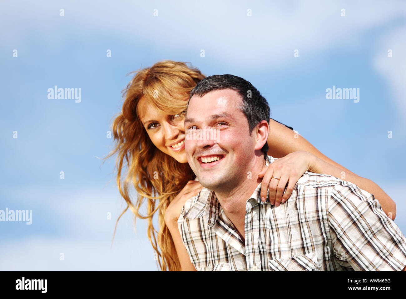 man and woman hug in the sky Stock Photo - Alamy