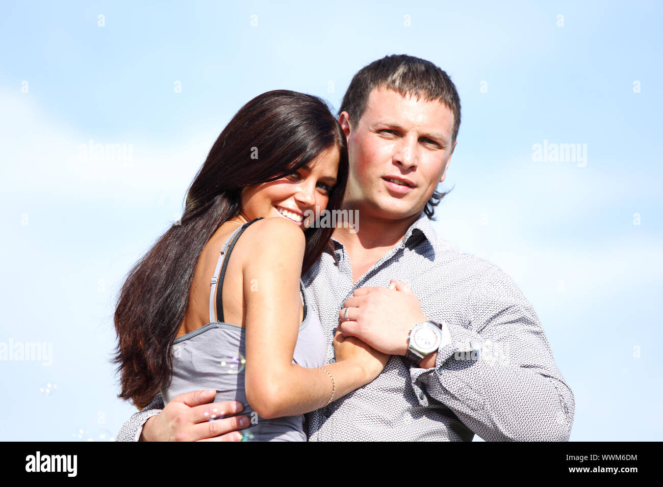 man and woman hug in the sky Stock Photo - Alamy