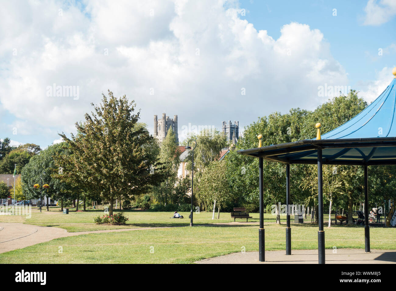 Ely cathedral from Jubilee Gardens Ely Cambridgeshire 2019 Stock Photo
