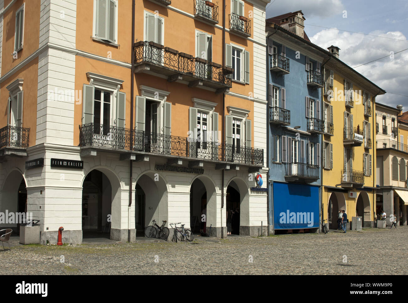 Colourful townhouses at the market square Piazza Grande Stock Photo