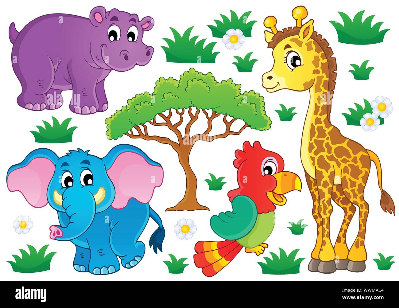 Cute African animals collection 1 Stock Vector