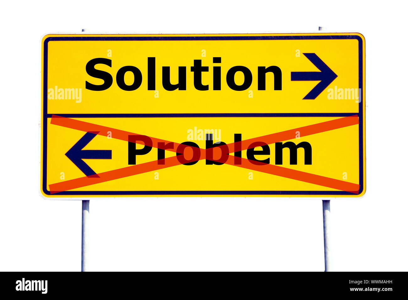 problem and solution concept with yellow road sign Stock Photo Alamy
