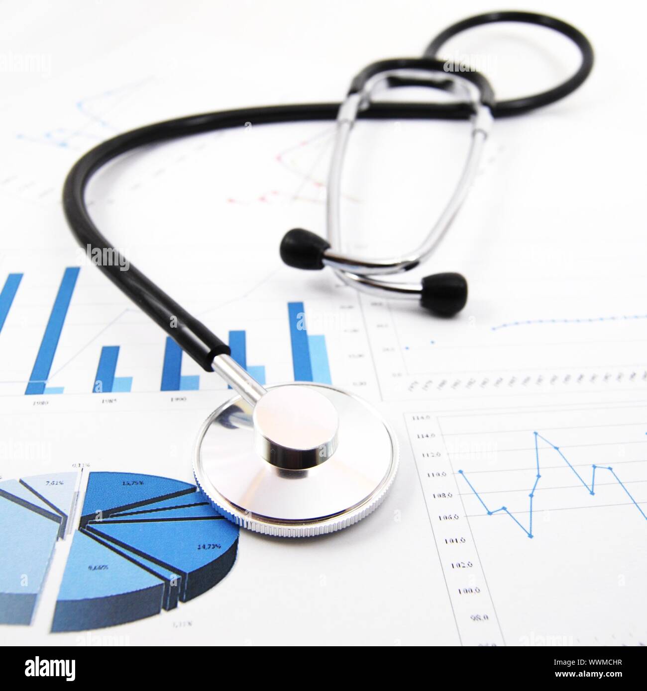 stethoscope on medical data chart in hospital Stock Photo Alamy